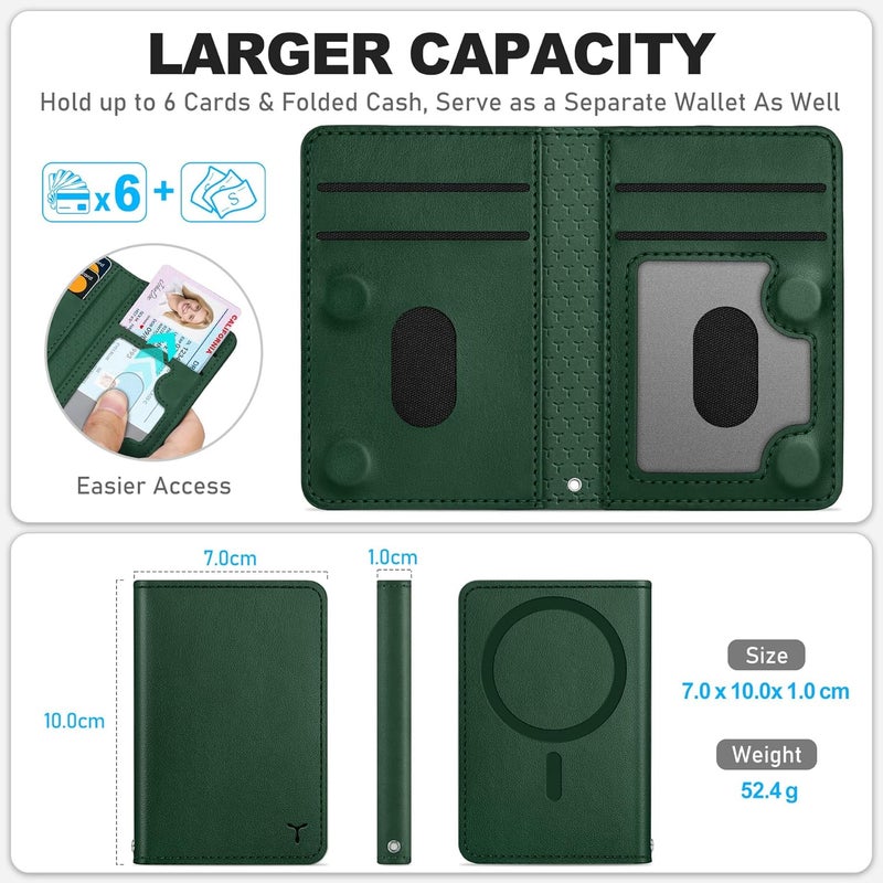 TUCCH for Magsafe Phone Wallet, RFID Blocking [6 Card Slots] [Clear ID Window] PU Leather Folio Women Men Magnetic Card Wallet for iPhone 17 16 15 14 13 12/Pro/Pro Max/Air/Plus, Evergreen - Image 2